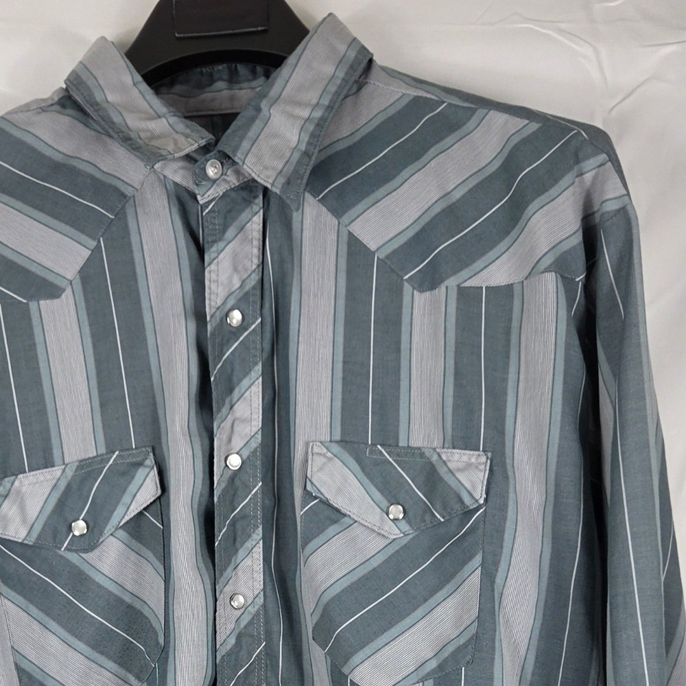 Wrangler Western Shirt Mens 3X Grey Blue Striped Pearl Snap Long Sleeve Yoke